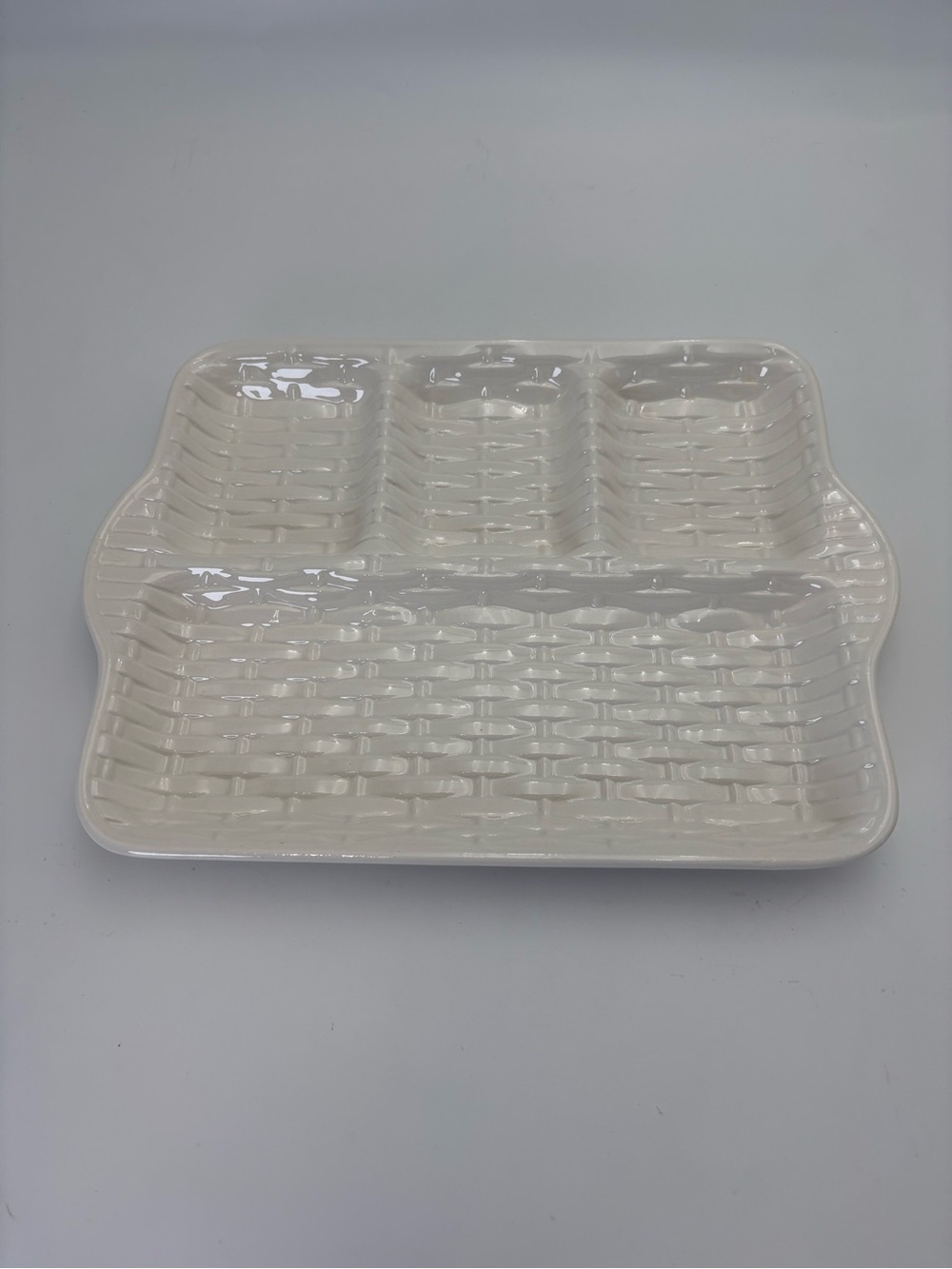 Rare Vintage California Pottery Divided Basket-Weave Serving Tray
